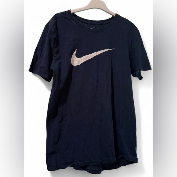 Nike Dark Blue Swish Tee with White Logo Size Small - Picture 1 of 3